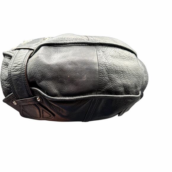 B Makowsky Black Pebbled Leather Hobo Shoulder Bag Slouchy Belted Style - Picture 4 of 13